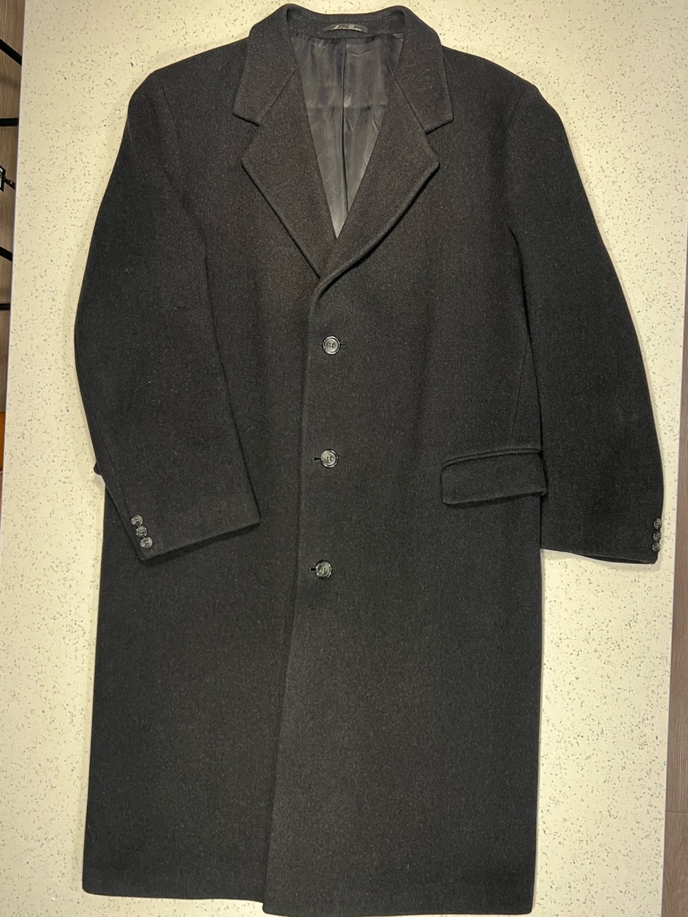 Vintage London Fog Pure Wool Overcoat Made In Britain Black Charcoal Mens XL